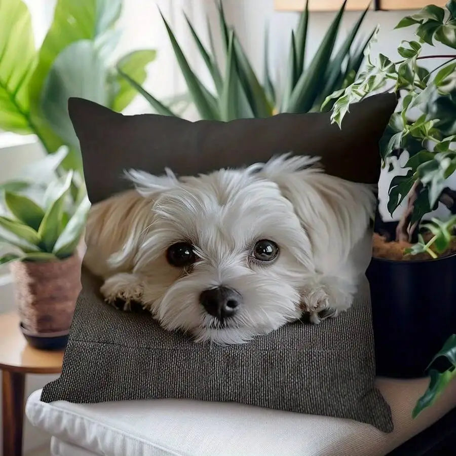 Cute Maltese Dog Cushion Cover White Puppy Realistic Animal Print Decorative Pillow Case Soft Home Decor for Living Room Bedroom