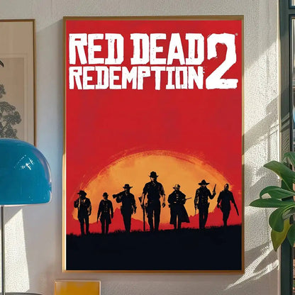 Red Dead Redemption 2 Game Poster Self-adhesive Art Room Entrance Restaurant Wall Decor Art Painting