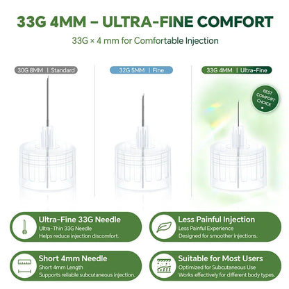 33G 4mm Insulin Pen Needles 10/30/100 Painless Sterile Pen Tips for Diabetic Insulin Peptide Injection Pen, Eyelid Tattoo Needle