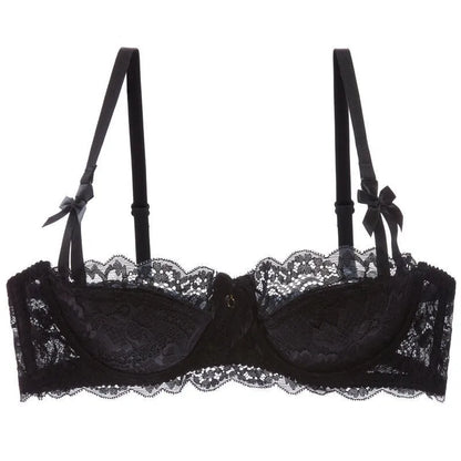French Pure Passion Bow Shaped Shoulder Strap Lace Sexy Half Cup Push Up Bra Set Women's Thin Lingerie Big Breast Small Cup S-XL
