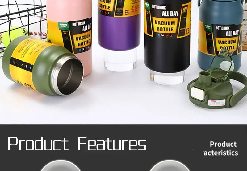 1.5L Large Capacity Stainless Steel Thermos Bottle, Portable Vacuum Insulated Water Tumbler