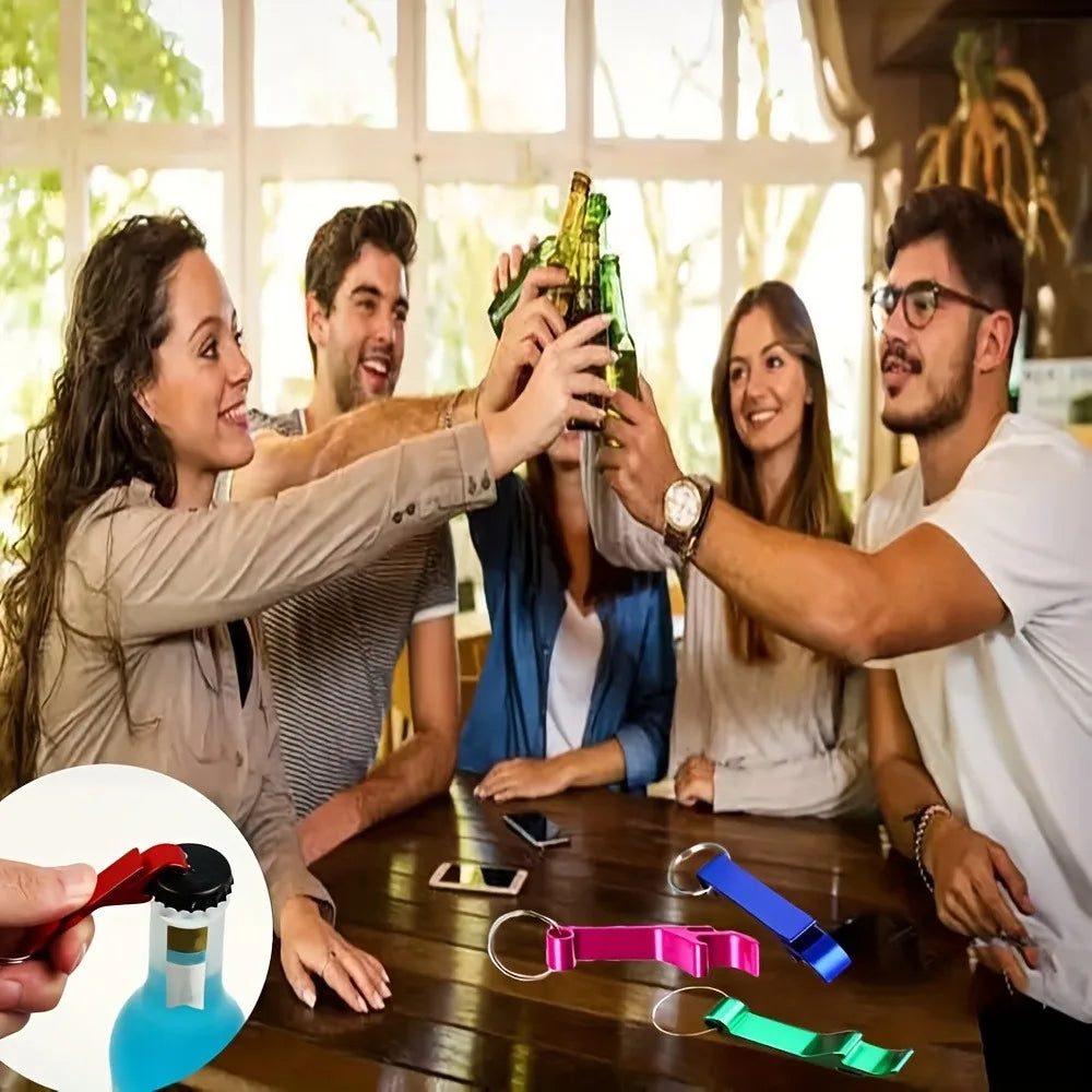 1PC Custom LOGO Name Bottle Opener Beer Keychain Keyring Multifunctional Laser Carving Key Ring Chain Bar AD Multi Color Gift