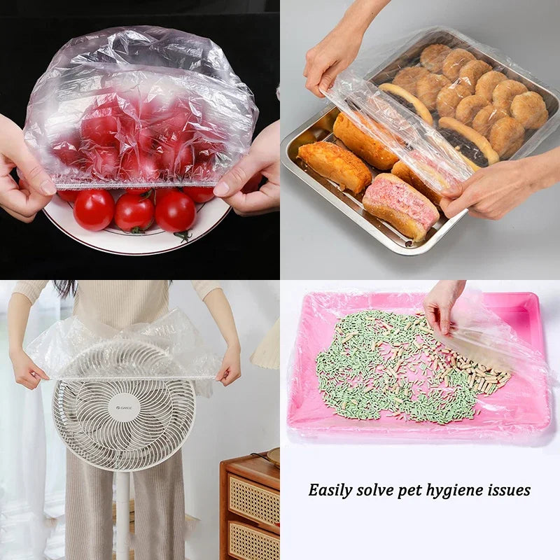 120/70/52CM Disposable Kitchen Accessory Food Cover Storage Bag Saver Dust Food Grade Fresh Lids Elastic Shower Headgear Cover