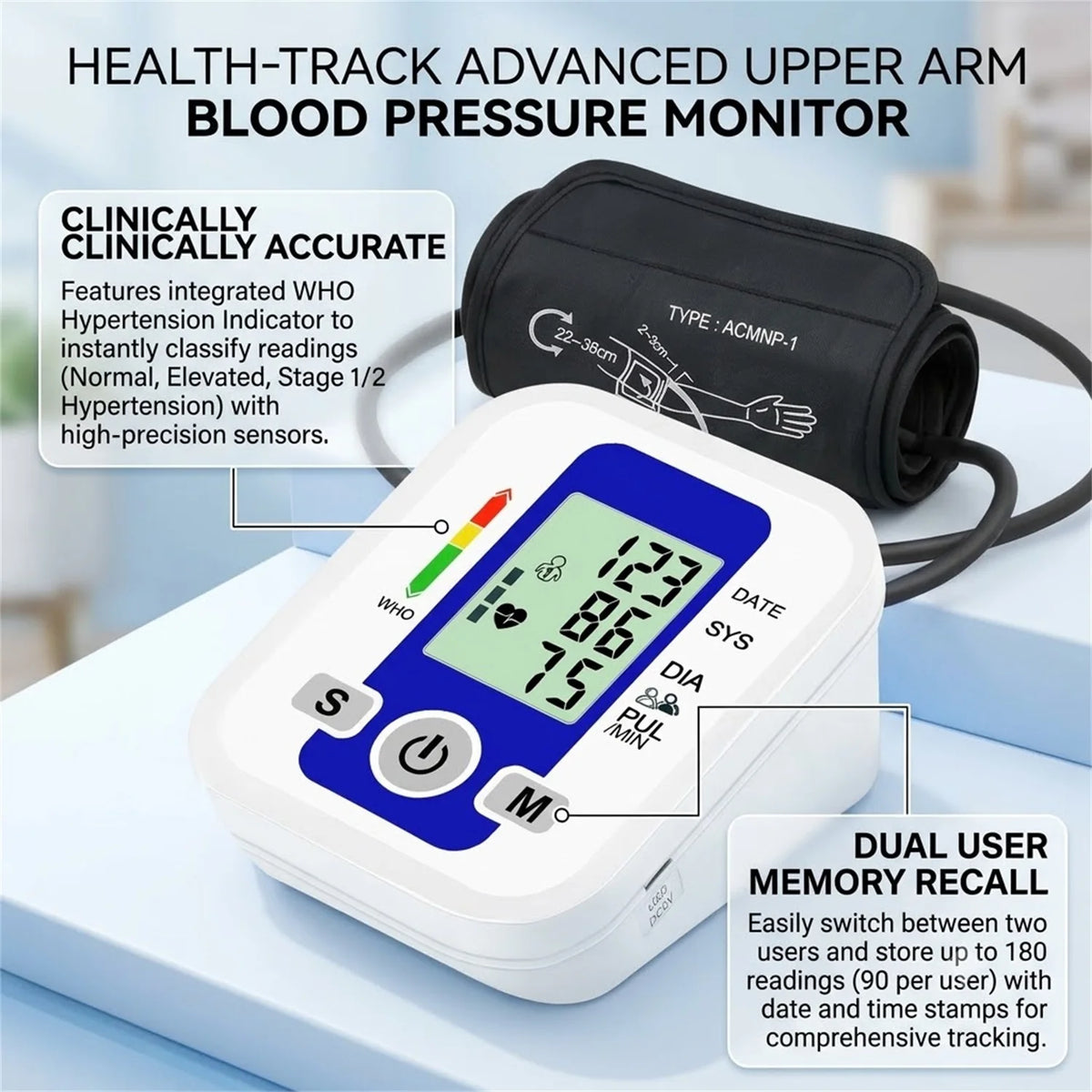 Automatic Upper Arm BP Monitor Digital Sphygmomanometer LCD Home Health Care Tensiometer Or Heart Rate Pulse Meter Oximeter