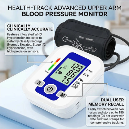 Automatic Upper Arm BP Monitor Digital Sphygmomanometer LCD Home Health Care Tensiometer Or Heart Rate Pulse Meter Oximeter