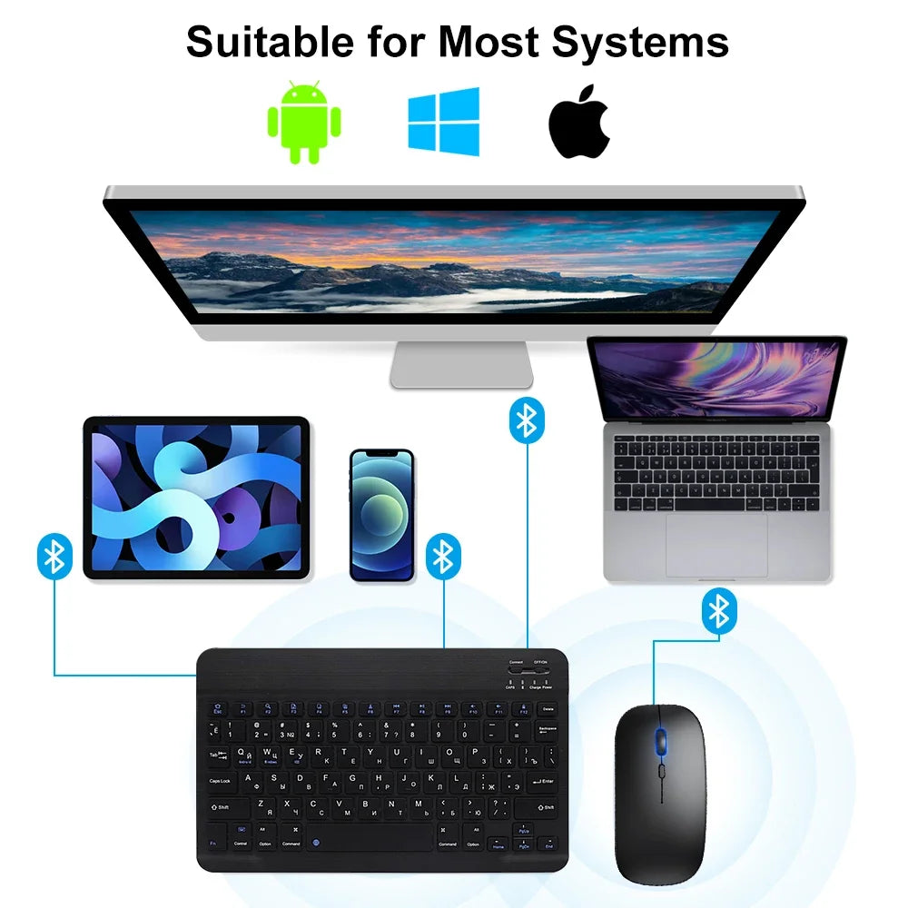 Hebrew/Spanish//Russian/Korean Portable 10 inch Wireless Keyboard and Keyboard set For iPad Samsung Tablet Laptop IOS Android