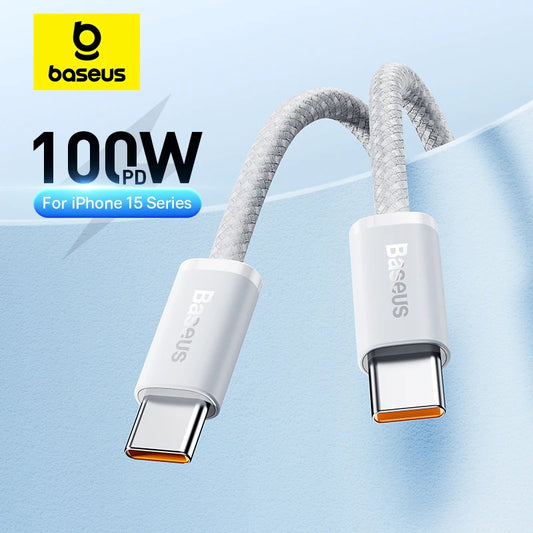 Kabel Baseus 100W Typ C do USB C do szybkiego ładowania iPhone 16 15, przewód ładowarki do Macbooka iPad Samsung Xiaomi Szybki przewód USB C