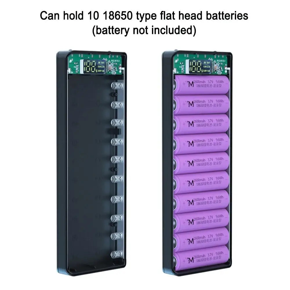 DIY Power Bank 10 slots 18650 Battery Holder Battery Box Micro Type C Dual USB Ports Mobile Phone Charger 18650 Power Bank Case