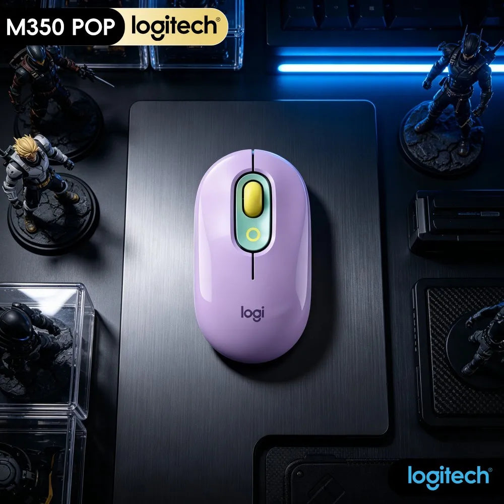 Logitech M350 POP Wireless Mouse Dual Mode Bluetooth 2.4Ghz Silent Click 18-Month Battery For PC Laptop Travel Office