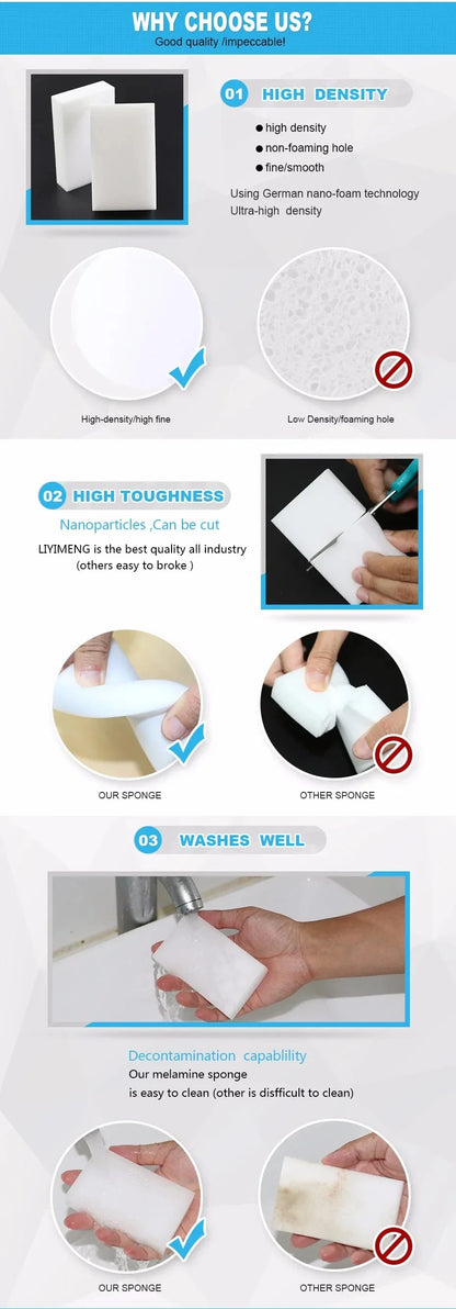 100 Pcs/lot Melamine Sponge Eraser White Cleaning Tools Cleaning Sponge Cleaner Car Office For kitchen Office Bathroom 10*6*2cm