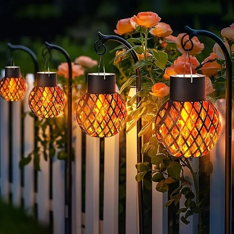 Solar LED Outdoor Flame Effect Hanging Lantern Out Waterproof Garden Decoration Lamp Solar Fairy Light For Patio Garden Yard
