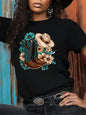 Floral Cowboy Boots Women's Tee - Western Style Graphic, Country-Inspired Print for Casual Daily Wear