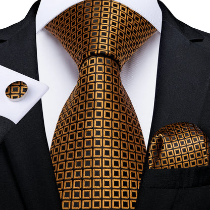 Luxury Black Gold Paisley Striped Floral Silk Men's Tie Set Handkerchief Cufflinks Wedding Party Accessories Groom Gift for Men