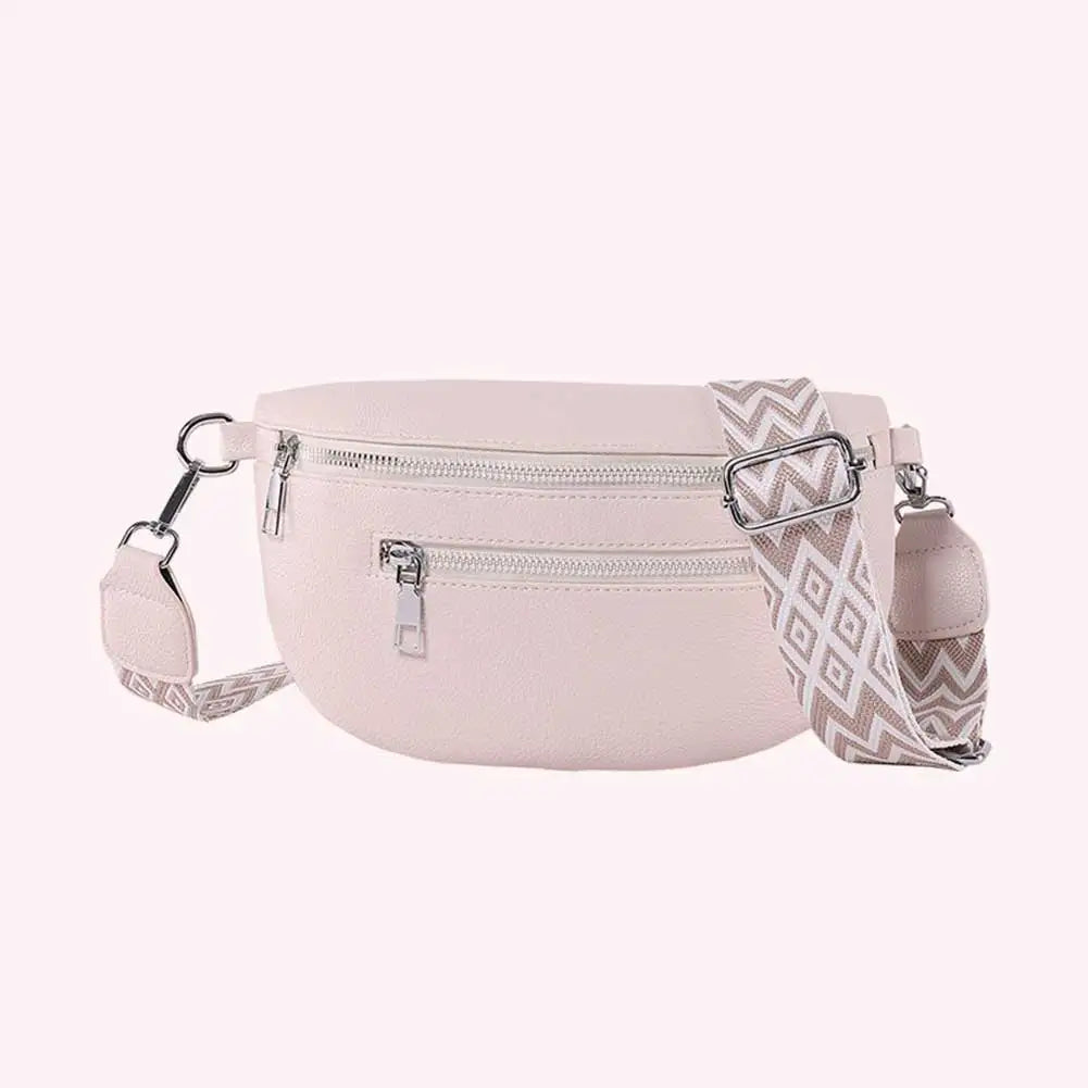 2024 Luxury Designer Women's Chest Bag PU Leather Wide Strap Shoulder Crossbody Bag Female Fashion Fanny Pack Banana Waist Bag