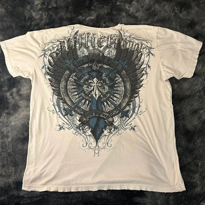 imited Stock Men's Harvester Skull T-Shirt Gothic Wings Cross Print  Vintage Streetwear Soft Breathable FabricL