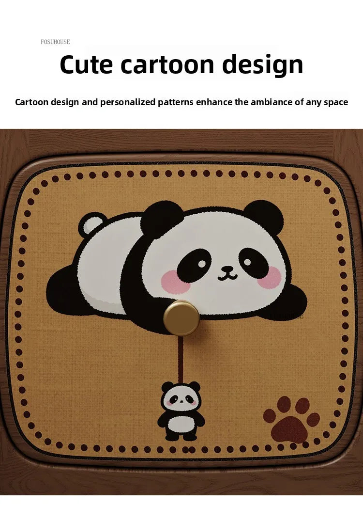 Cartoon Panda Solid Wood Children's Nightstands for Home Child's Bedside Tables Narrow Kid's Bedside Cabinets Children Furniture