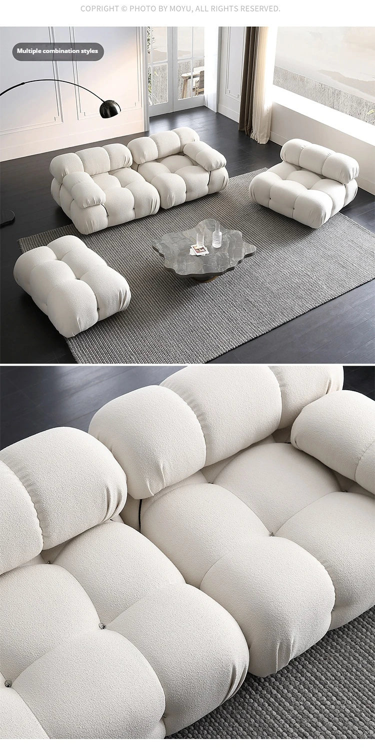 Any Size Custom Cream Teddy Fabric Modular Sofa Combine Modules High Elastic Latex Foam Fill Nordic Minimalist Living Room Sofa