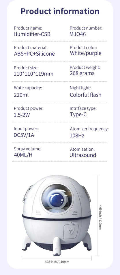 Rechargeable/USB Plug in LED Night Light Child Gift Astronauta Space Capsule Humidifier Bedroom Decor Room Atmosphere Lamp