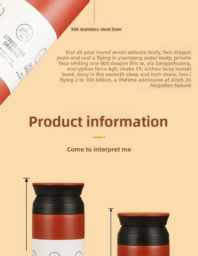 Portable Japanese Style 304 Stainless Steel Insulated Coffee Cup Spray Painted Element Cup Student Gift Car Use Thermos Mug