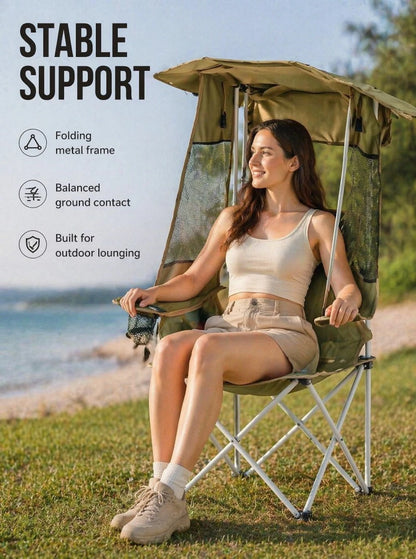 Selected Outdoor Three Sided Curtain Folding Chair Sunshade Chair Picnic Camping Chair Fishing Chair Sunscreen Beach Chair