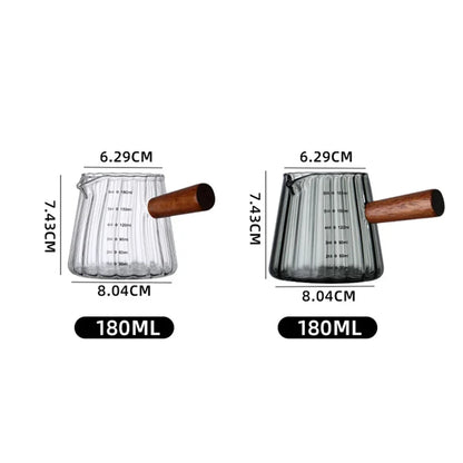 1/2pcs Coffee Cup with Wood Handle 180ml Clear Scale Espresso Shot Glass with V-Shaped Mouth Single Milk Frother Measuring Cup
