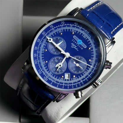 2026 Fashion New Retro Business Casual Leather Strap Quartz Watch Zeppelin Men's Watch Green Dial Luxury Gift Watch