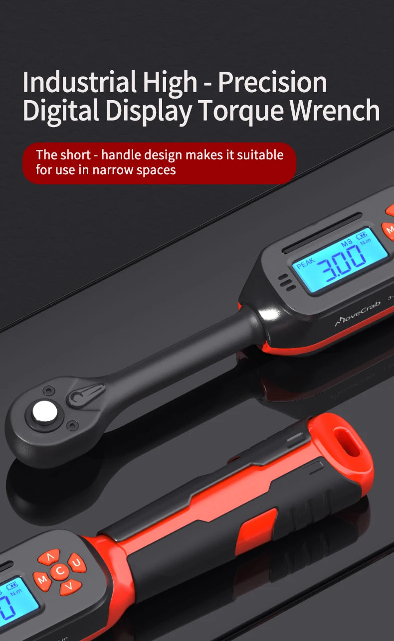 MOVECRAB Series Digital Torque Wrench 1.5-340N.m 2% Accuracy Preset Values with Buzzer, LED Flash & HandleVibration Notification