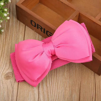 1Pcs New Big Bowknot Waist Belt Elastic Stretch Buckle Bow Waistband Wide Satin Bow Belt for Girls Lady Women