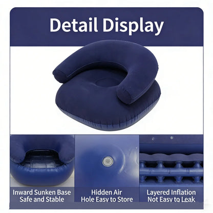 Inflatable Single Person Lazy Sofa U-Shaped Flocking with Armrests And Backrest Portable Outdoor Leisure Bean Bag Chair