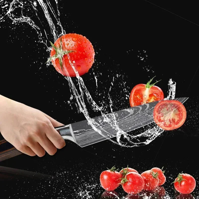 Damascus Chef's Knife Kitchen Knives Set Professional Boning Knife Meat Cleaver Utility Knife Japanese Santoku Knife with Cover