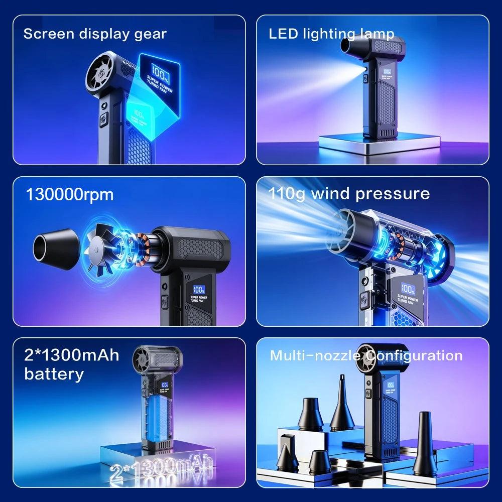 2026 High Power Jet Dry Blower Mini Turbo Fan Electric Air Duster Cordless PC Keyboard Cleaner Car Drying 2600mAh LED Display