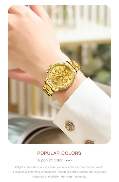 OLEVS Women's Watches Top Brand Luxury Original Quartz Watch for Ladies Chronograph Waterproof Luminous Rhinestone Dial 24 Hour