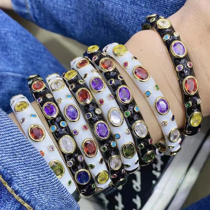 Fashionable Multicolor Gold Plated Gemstone Charm Bangle,Fine Colorful Enamel Open Adjustable Bracelet Jewelry Supply  Q35