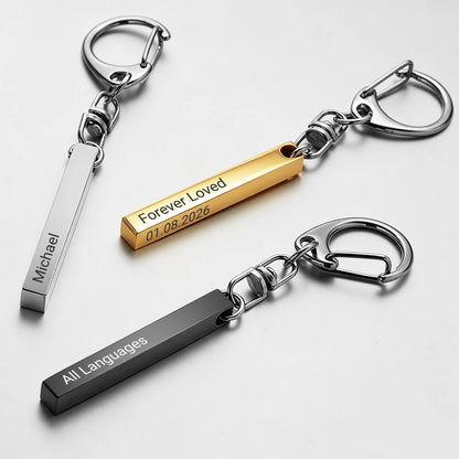 1-10PCS Stainless Steel Personalized Keychain Custom Engraved 4 Sides DIY Name Text Key Ring Gift for Men Women Keyrings DP039