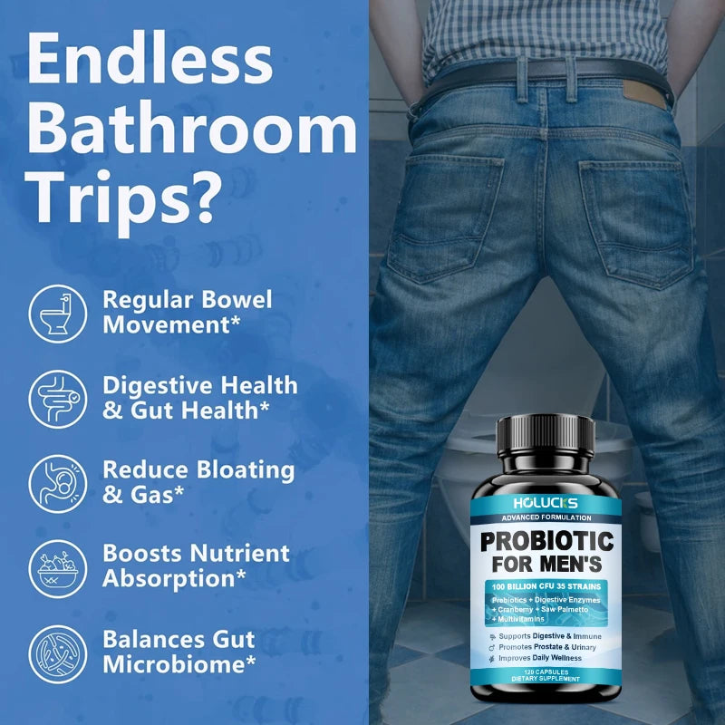 Probiotics Capsules for Men, Nutritional Absorption, Digestion, Immune Support, Prostate & Urinary Health, Reduce Bloating