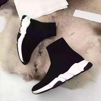 Hot Casual Black High Top Fashion Women Sock Shoe Sneaker Stretch Designer Men Breathable Couple Unisex