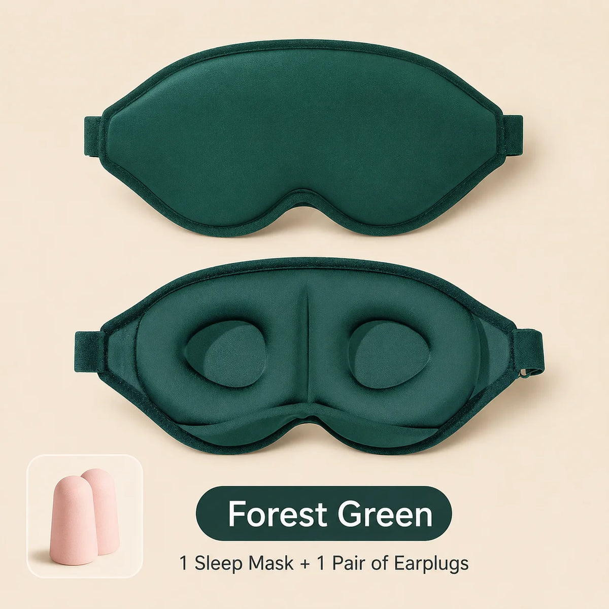 3D Contoured Sleep Eye Mask With Earplugs Zero‑Pressure Light Blocking Blindfold Adjustable Strap Soft Sleeping Mask For Travel