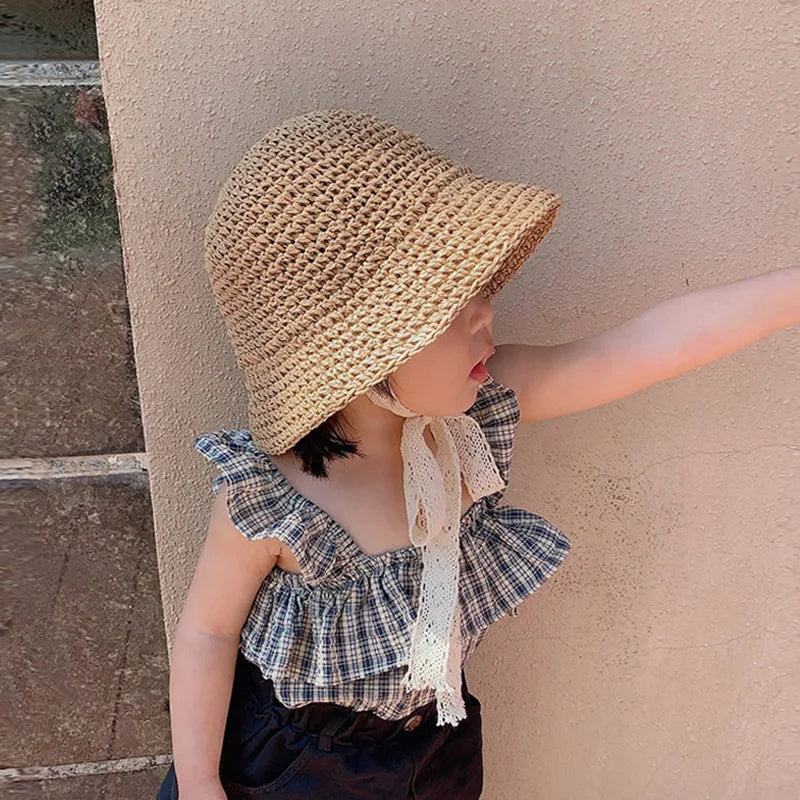 Korean style straw hat for little girls from 1 to 6 years old, sun protection, Korean style
