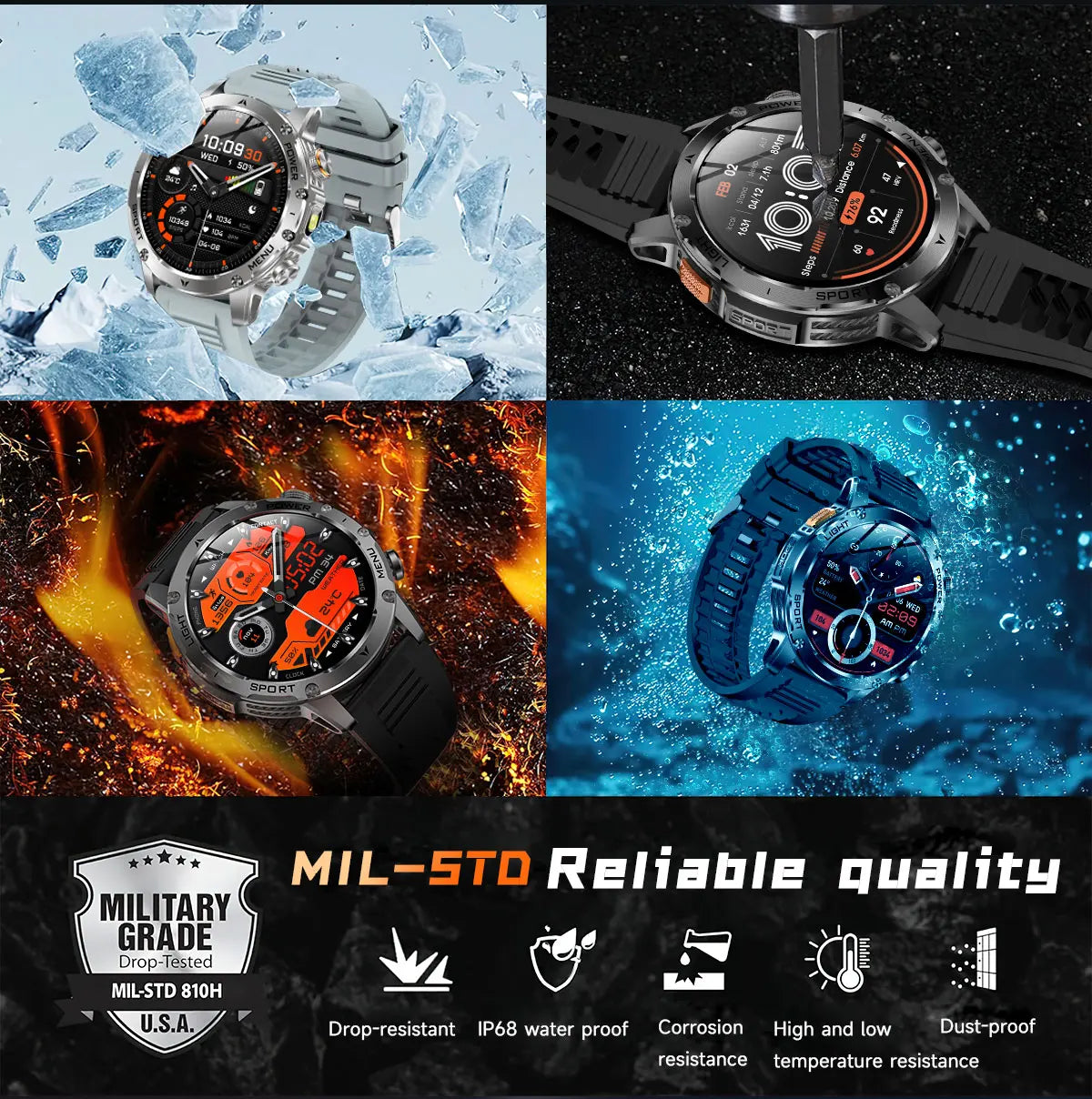 LIGE 2026 New Ultra Military Grade 1000mAh Battery Smart Watch For Men IP68 Waterproof Sports Fitness Bluetooth Call Smartwatch