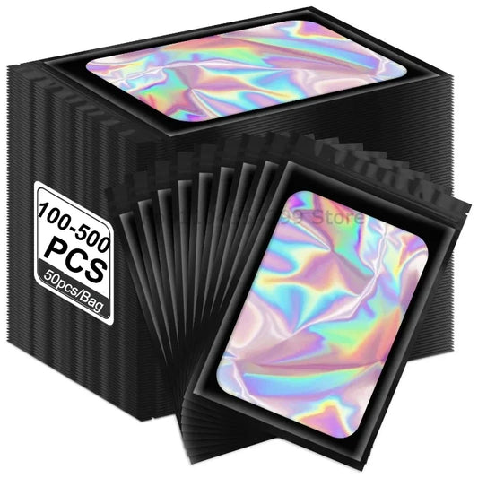 Ziplock Bags 100PCS Holographic Bag Zip Lock Gift Bags Plastic Iridescent Storage Zip Packaging Bags for Earrings Jewelry