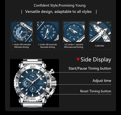 POEDAGAR Top Business Men's Wristwatch Luminous Waterproof Man Clock Chronograph Calendar Stainless Steel Quartz Watches For Men