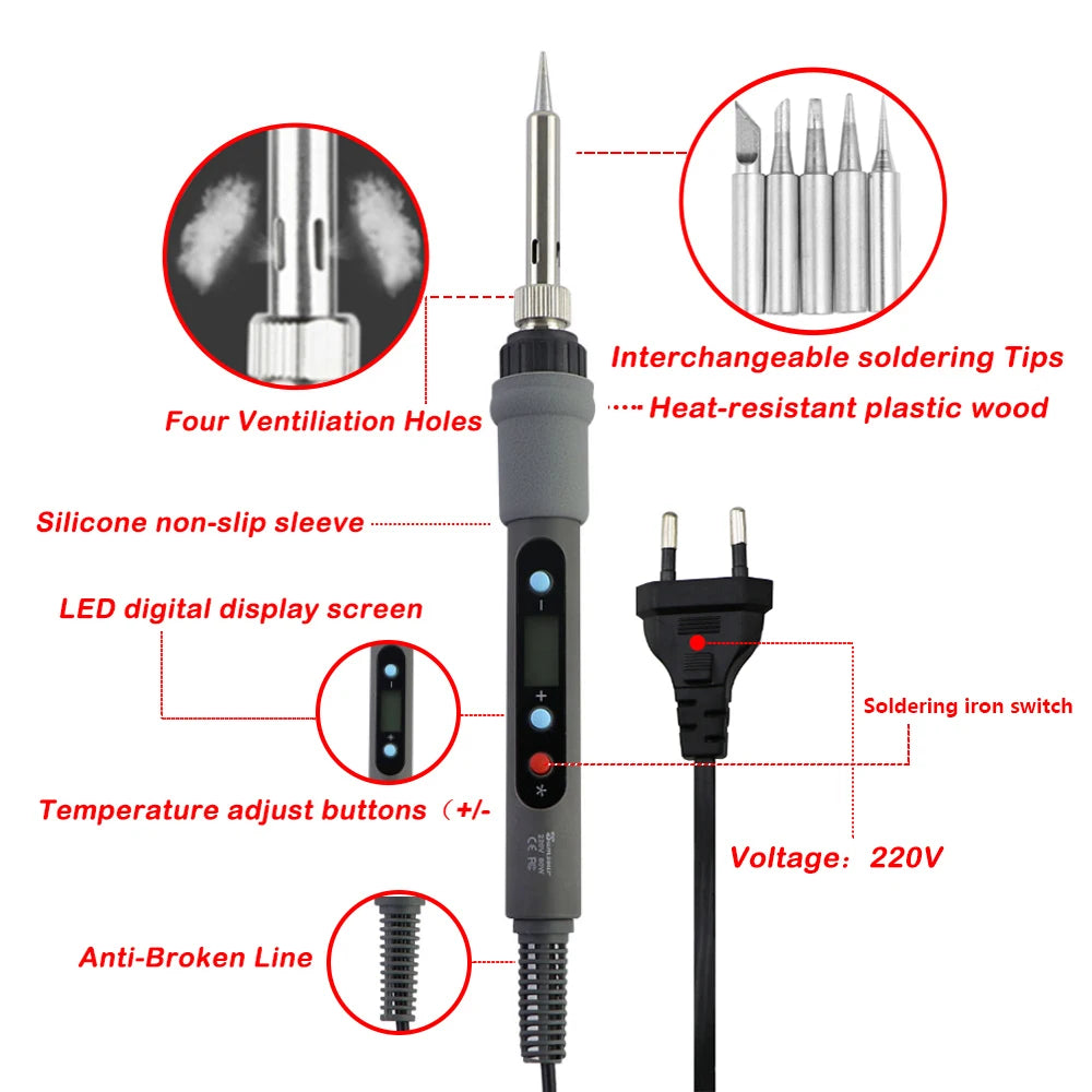 Adjustable Temperature Electric Soldering Iron 80W Welding Solder Rework Station Heat Pencil Tips Repair Tools Ceramic Heater