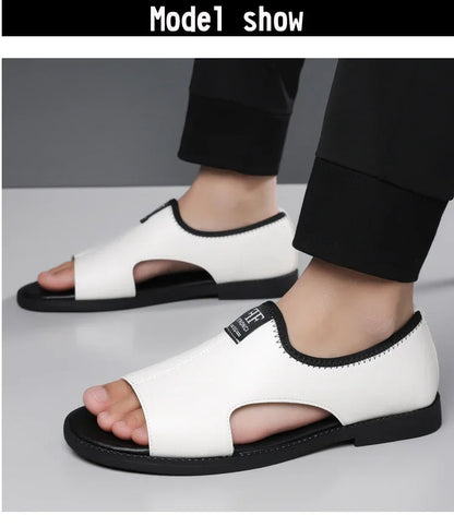 Men's Roman Sandals Summer Comfort Casual Soft Sole Slippers Anti-Slip Breathable Outdoor Slip-On Beach Shoes-HT2025