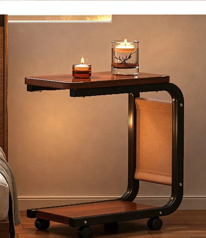 Movable small edge table with antique style for home use, wheeled living room, bedroom, storage rack, small cart, coffee table