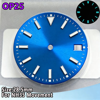 28.5mm NH35 Watch Dial Luminous Dials Single Calendar Dial Suitable For NH35 Movement Can Support DIY Dial Customization Logo