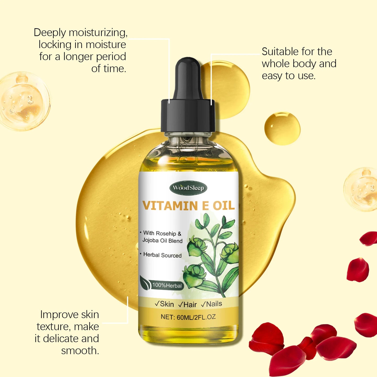 60ml Natural Vitamin E Essential Oil For Massage Skin Care Scraping Shower Face Body Nail Hair Eyelash Care Universal Daily Care