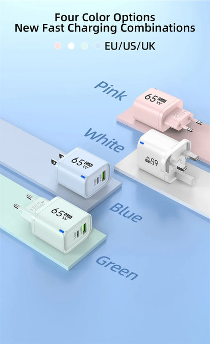 65W USB Fast Charging Charger Type C Quick Charger Portable Mobile Phone Plug EU/US/UK Wall Adapter For iPhone Samsung Xiaomi