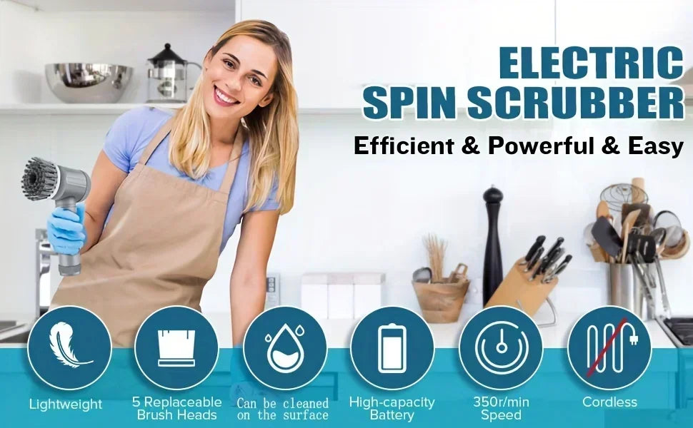 Electric Spin Scrubber Cordless Spin Scrubber with 5 Replaceable Brush Heads Electric Cleaning Brush Cleaning Tools