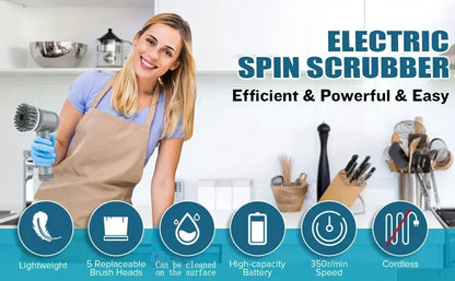 Electric Spin Scrubber Cordless Spin Scrubber with 5 Replaceable Brush Heads Electric Cleaning Brush Cleaning Tools