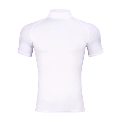 Mens Bodybuilding Sports Tight T-shirt Summer Compression Turtleneck Short Sleeve Gym Fitness Quick Dry Running Male Workout Top